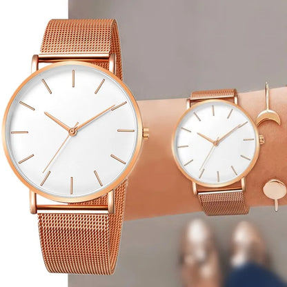 Top Brand Women's Watches Luxury Metal Mesh Simple Quartz Watches Fashion Elegant Rose Gold Ladies Wristwatch Clock Reloj Mujer
