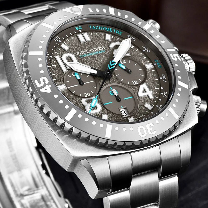 FEELNEVER New Diver Quartz Watch for Men 316L Stainless Steel Sapphire Big Dial Watch Men Outdoor 1000M Waterproof Men's Watches