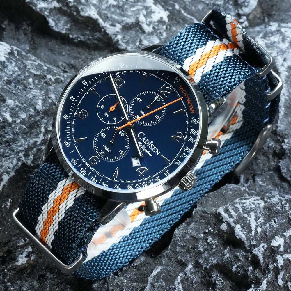 CADISEN Men's Watches Luxury Quartz Watch For Men Japan MIYOTA 0S10 Movt Canvas Strap Chronograph Waterproof Men's Wristwatch