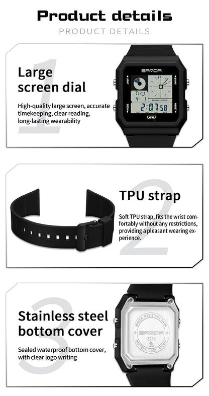 SANDA 2216 Fashion Electronic Watch Multifunction Alarm Calendar Waterproof Sports Student Digital Watches
