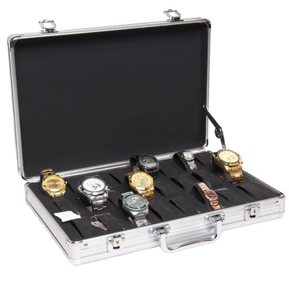 Useful Aluminium Watches Box 12 Grid Slots Jewelry Watches Display Storage Box Square Case Suede Inside Rectangle Watch Holder