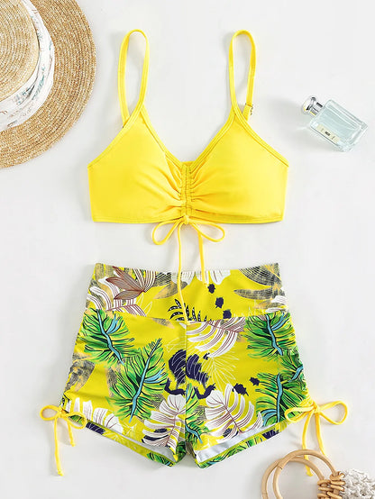 2026 Tie Dye Bikini Drawstring Swimsuit Women High Waist Shorts Swimwear Female Padded Bathing Suit Swimming Beachwear Summer