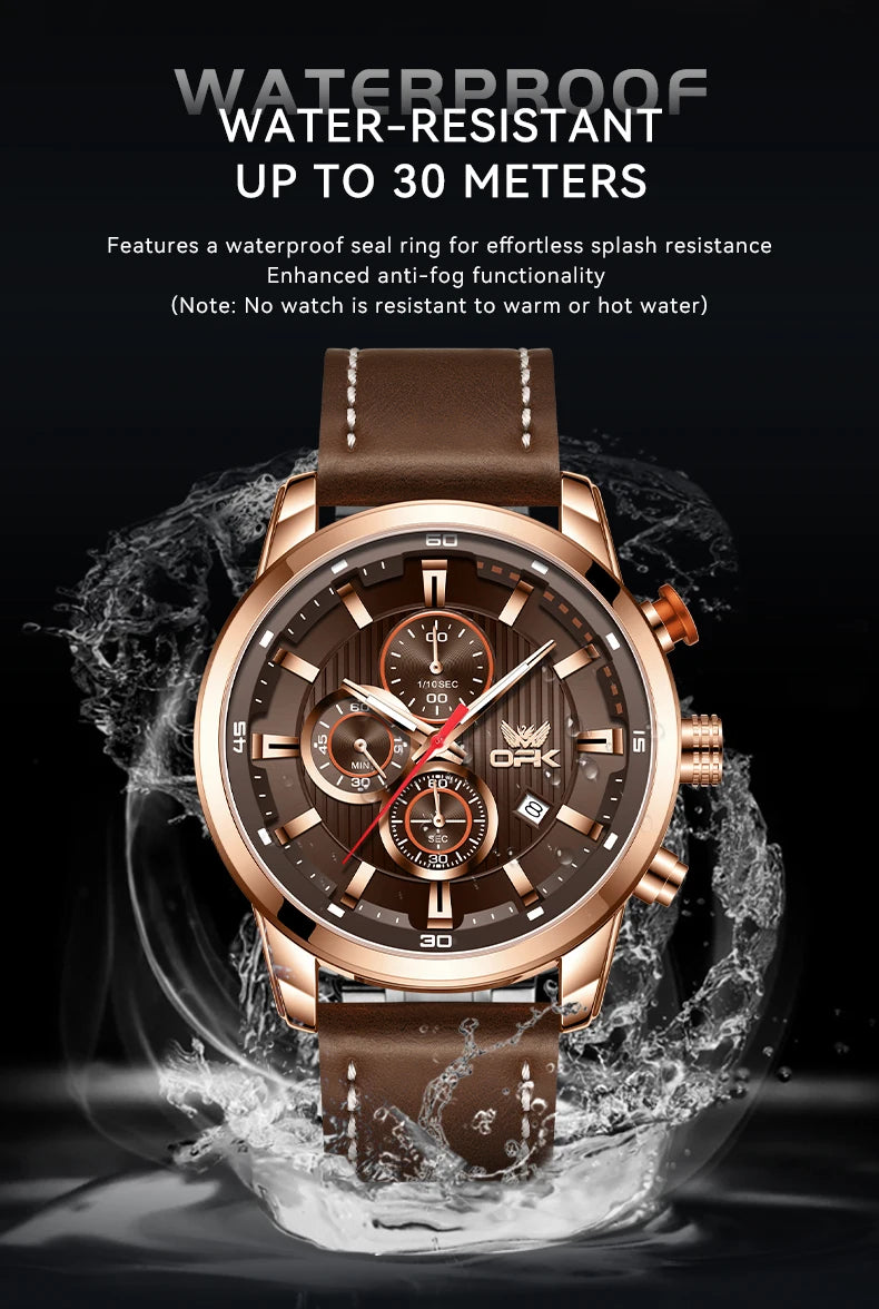 OPK 6083 Men's Quartz Watch Leathar Strap Luxury Luminous 30m Waterproof Modern Business Watches For Men