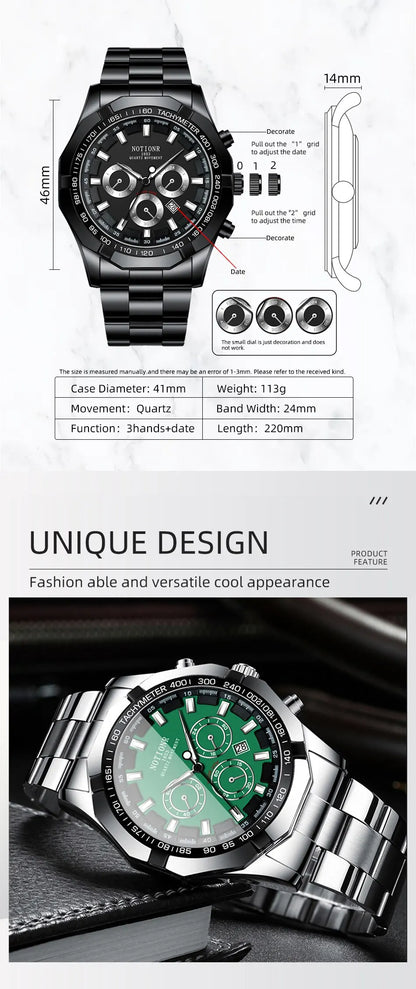Luxury Mens Sport Watches Fashion Men Business Stainless Steel Waterproof Quartz Wristwatch Calendar Luminous Clock Reloj Hombre