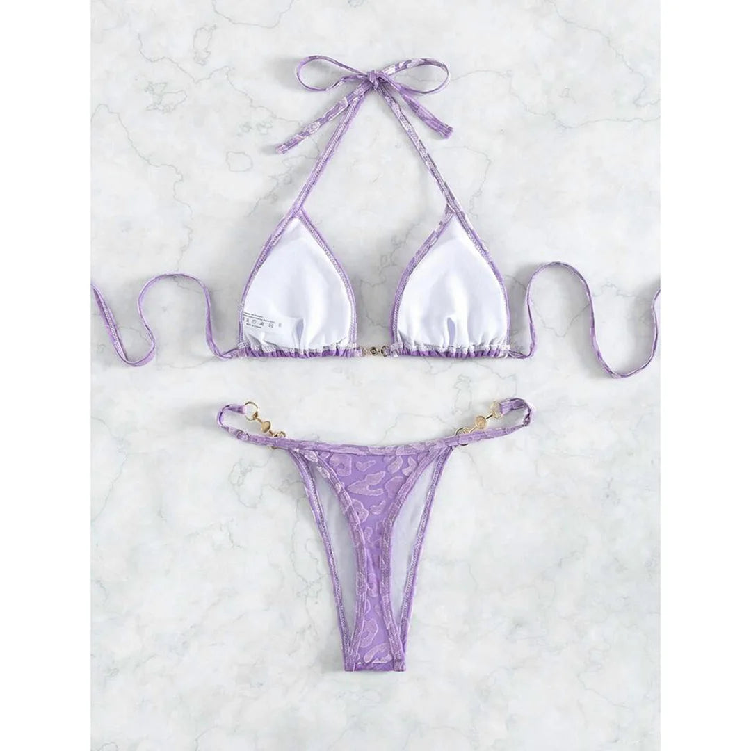 S - XL Leopard Halter Mini Micro Thong Bikini Women Swimwear Female Swimsuit Two-piece Bikini set Bather Bathing Suit Swim K5207