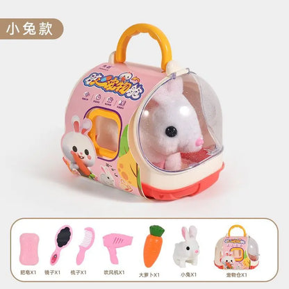 New Children's Simulation of Electric Plush Animal Toys, Play House Gifts for Boys and Girls with Sound Pet Toy Sets with Cages！