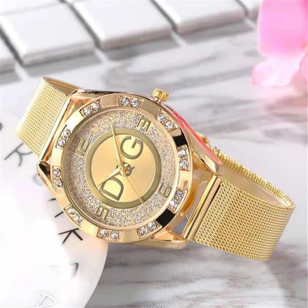 Fashion  Starry Sky Diamond encrusted Women's Watch Casual Stainless Steel Gold Mesh Strap Women's Dress Watches