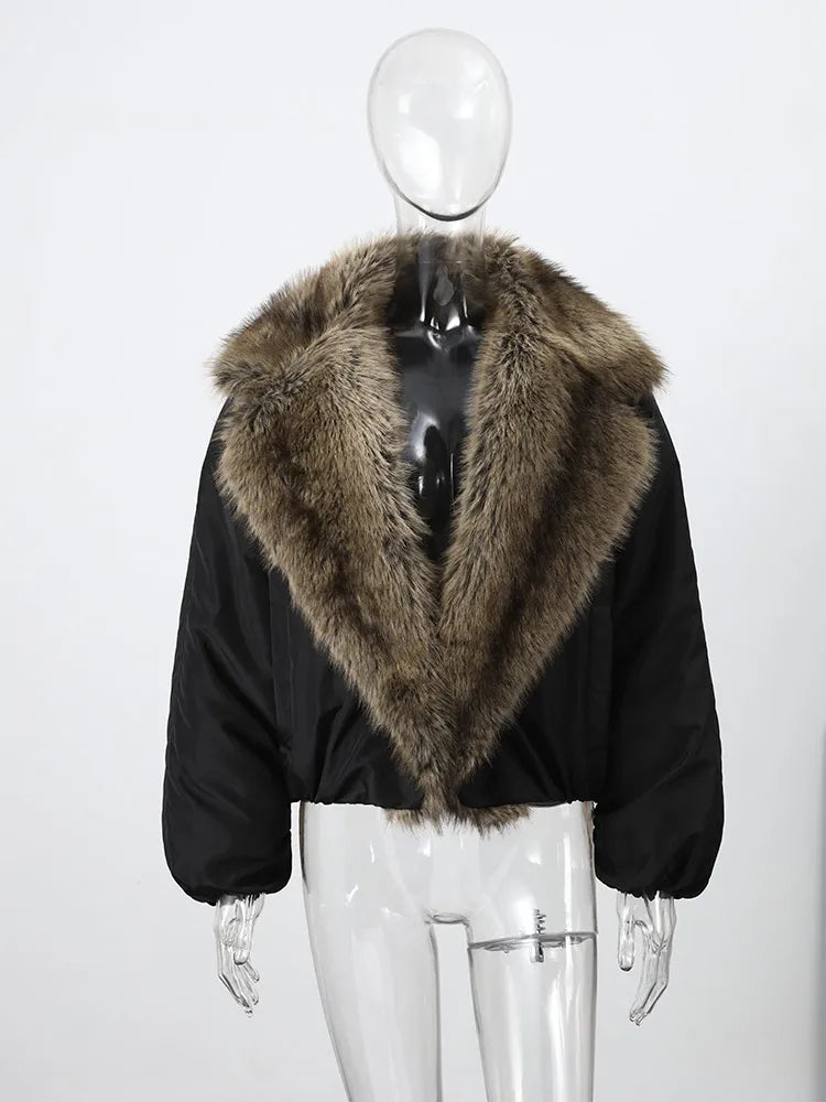 Fashion Faux Fur Patchwork Jacket Women Stand Collar Full Sleeve Warm Lace Up Loose Jackets 2026 Lady New Casual Outwear Street