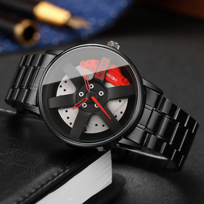 4PCS/Set Fashion 3d Car Wheel Dial Men Sports Watches Luxury Stainless Steel Quartz Watch Jewelry Set Reloj Hombre (Without Box)