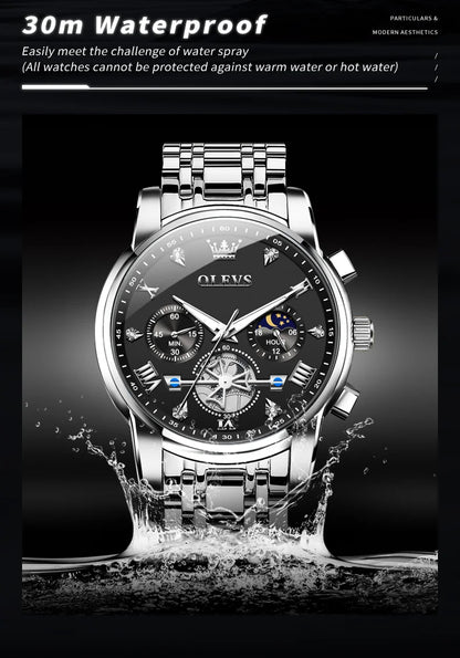 OLEVS 2856 Original Watches Man Multifunctional Chronograph Quartz Watch Waterproof Luminous Moon Phase Watches For Man Reloj