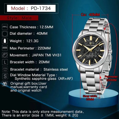 PAGANI DESIGN Design Brand 1734 Men's Quartz Watch Luxury TMI VH31 Movement Sapphire Glass Stainless Steel Watches for Man