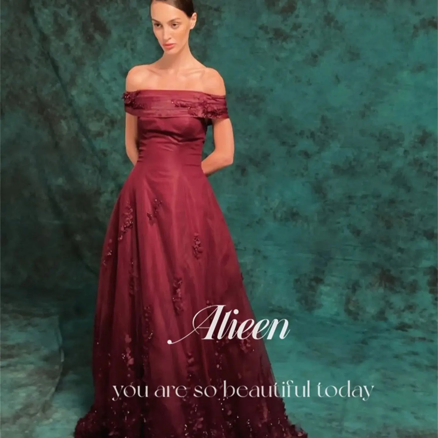 Aileen Flowers Elegant Party Dresses 2025 Boat Collar Very Luxurious Evening Dresses for Special Occasions Vestidos De Festa