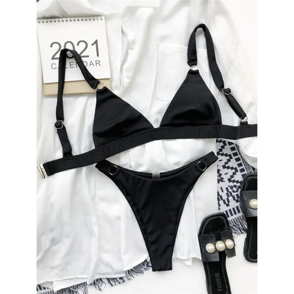 Sexy High Leg Cut Ribbed Bikini Women Swimwear Female Swimsuit Two-pieces Bikini set Padded Bather Bathing Suit Swim Lady V3255