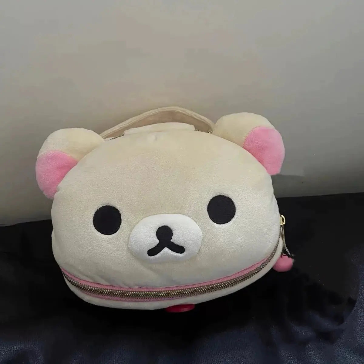 New Cute Rilakkuma Bear Girl Plush Elliptical Stereoscopic Makeup Bag Portable Storage Bag Cute Cartoon Easy Bear Bear Storage W