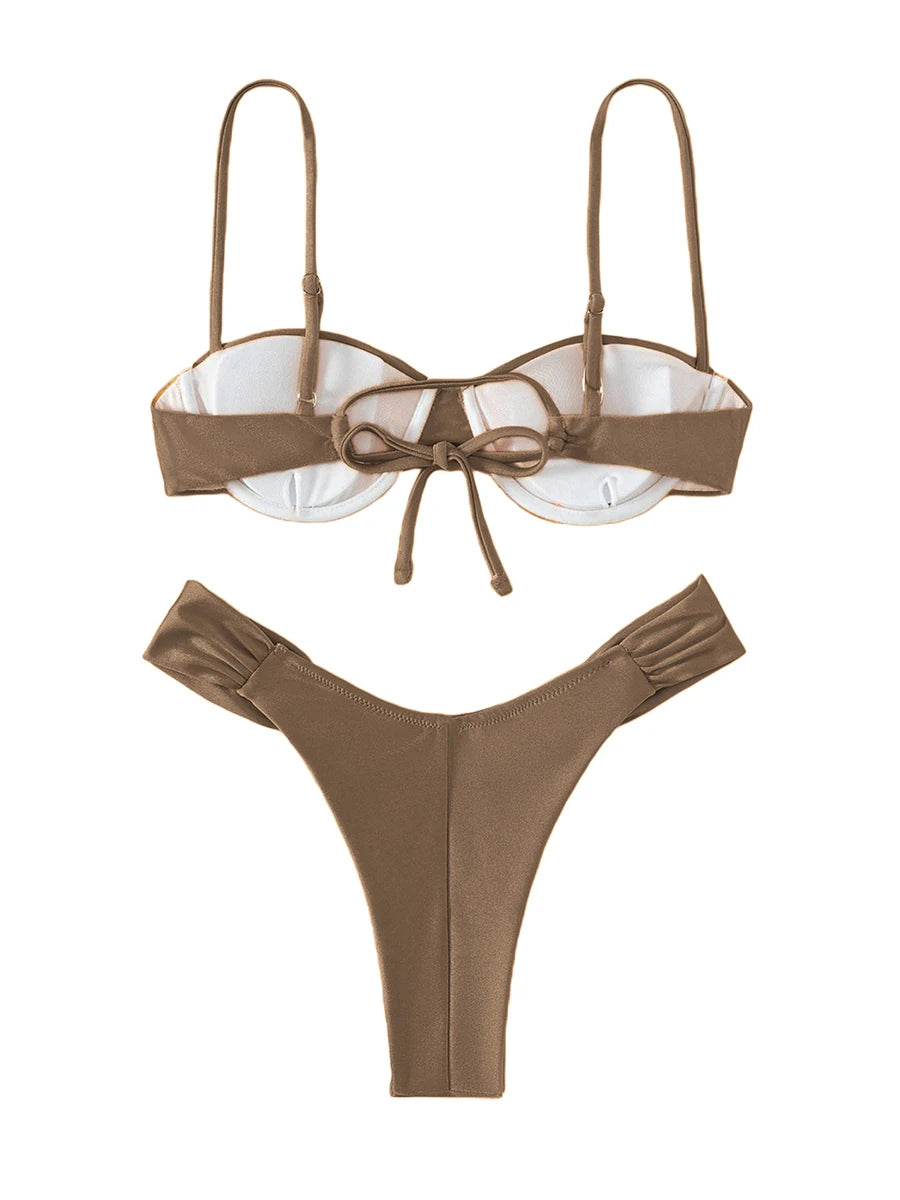 New Hot Sale Sexy Women Push-up Padded Bra Bikini Set Pleated Swimsuit Swimwear Swimming Beach Bathing Costume Bikini Set