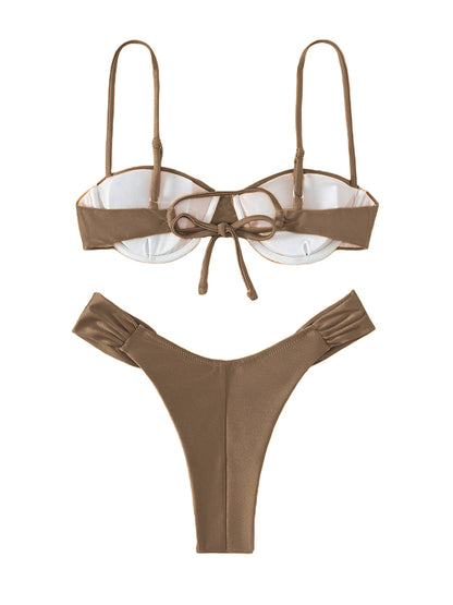 New Hot Sale Sexy Women Push-up Padded Bra Bikini Set Pleated Swimsuit Swimwear Swimming Beach Bathing Costume Bikini Set