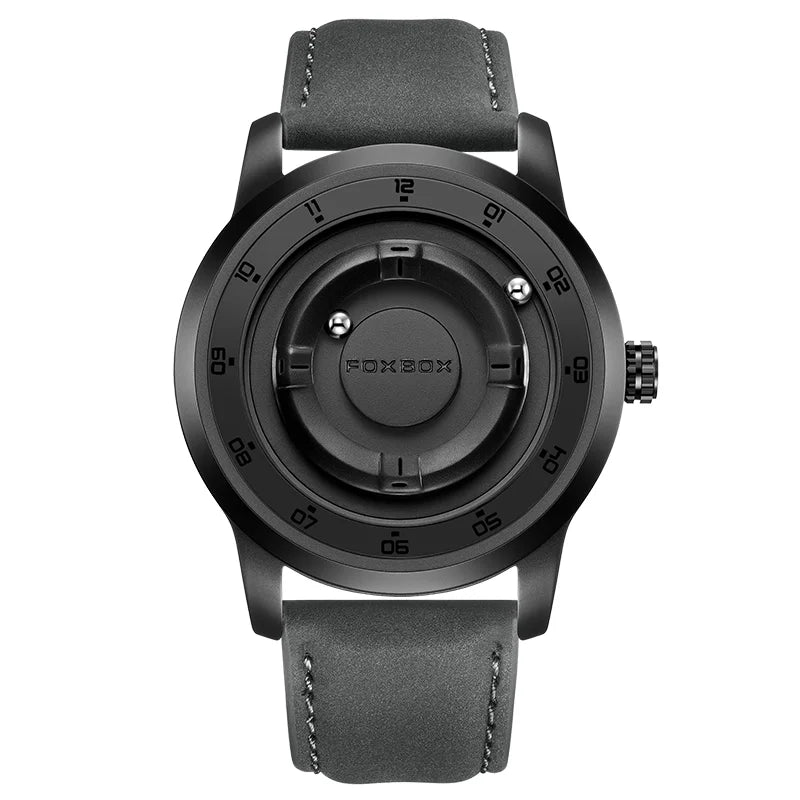FOXBOX Personalized Mens Watches Creative Simple Floating Magnetic Pointer Quartz Wristwatch Steel Waterproof Watch for Man