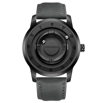 FOXBOX Personalized Mens Watches Creative Simple Floating Magnetic Pointer Quartz Wristwatch Steel Waterproof Watch for Man
