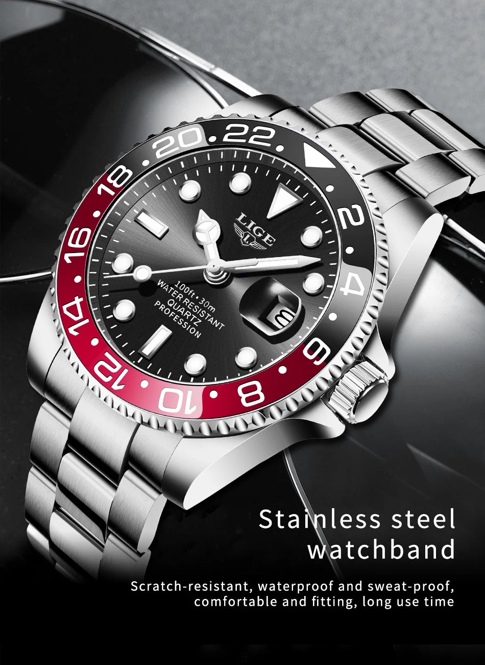 LIGE Top Brand Fashion Mens Watch Business Luxury Quartz Wristwatches Luminous Waterproof Sports Watches Mens Gifts Reloj Hombre