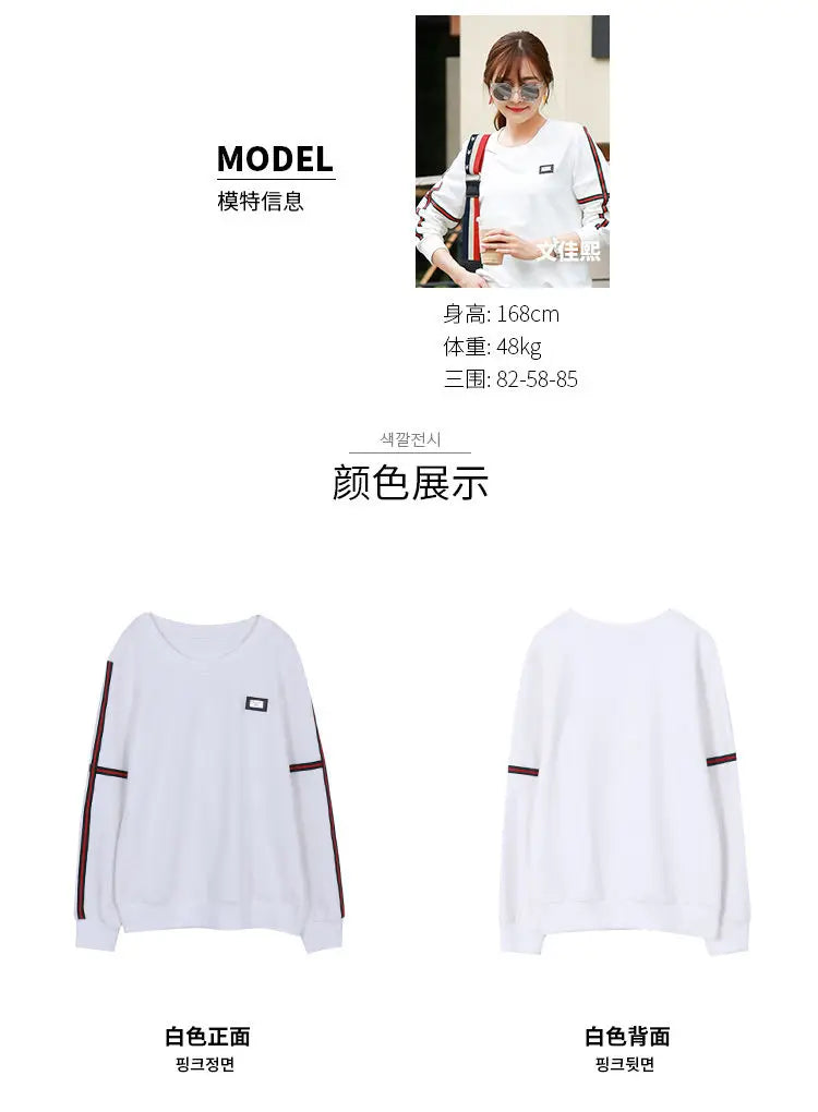 Spring Lady New Loose Appear Thin Long Sleeved Thin Style Korean Round Neck Patchwork Contrasting Colors Insert All-match Tops