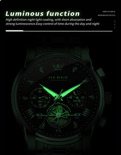 OLEVS 2856 Original Watches Man Multifunctional Chronograph Quartz Watch Waterproof Luminous Moon Phase Watches For Man Reloj