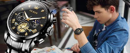 OLEVS 2856 Original Watches Man Multifunctional Chronograph Quartz Watch Waterproof Luminous Moon Phase Watches For Man Reloj