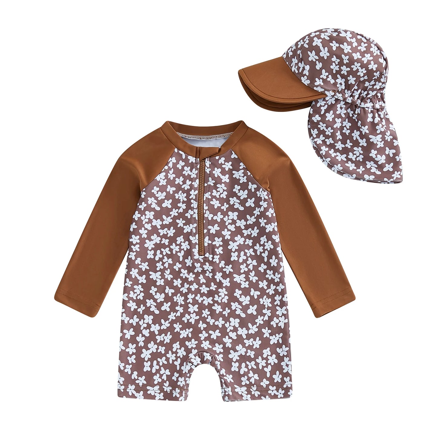 Citgeett Summer Kids Toddler Girl Long Sleeve Swimsuit Floral Flamingo Print Half Zipper Swimwear Romper Clothes