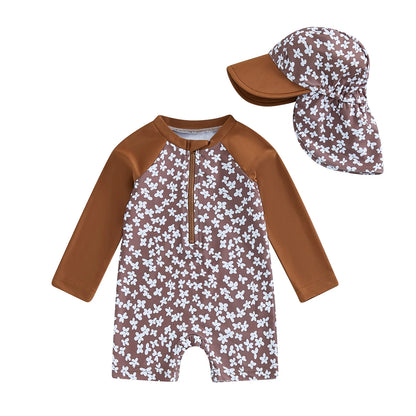 Citgeett Summer Kids Toddler Girl Long Sleeve Swimsuit Floral Flamingo Print Half Zipper Swimwear Romper Clothes