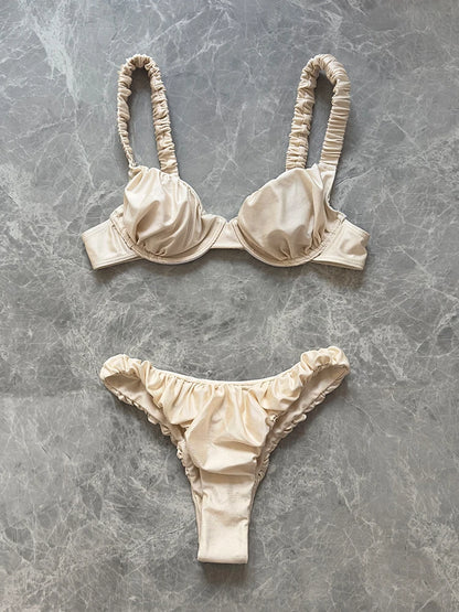 2025 New Sexy Low Waist Bikini Set Push Up Swimwear Women Solid White Swimsuit Brazilian Beachwear Bathing Suit biquini Female