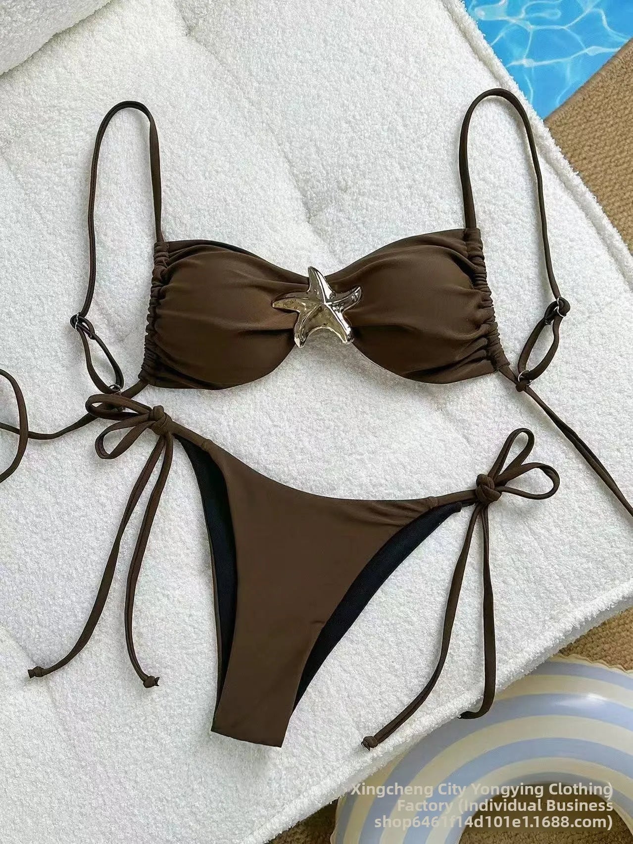 Sexy Solid Color Bikini Set Two Piece Swimsuit Pure Color Quick Dry Backless High Elasticity Nylon Fabric for Swimming And Wa...