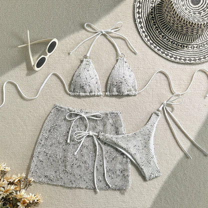 2025 New Halter Strappy Hollow Out Skirt Bikini Female Swimsuit Women Swimwear 3 pieces Bikini set Bather Bathing Suit S