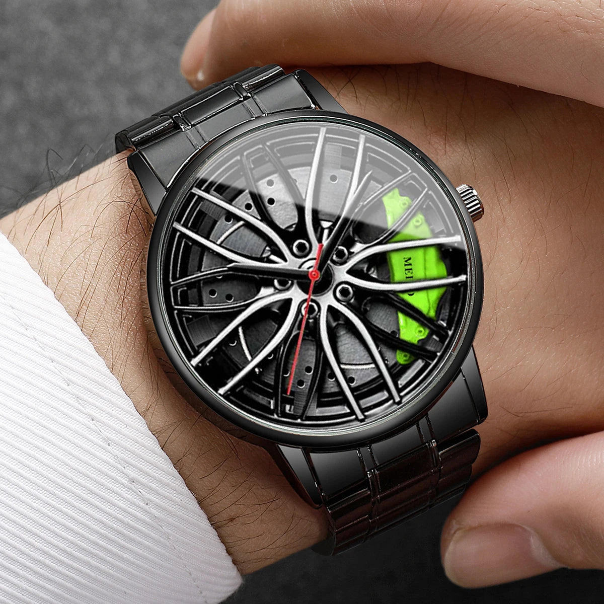 4PCS/Set Fashion 3d Car Wheel Dial Men Sports Watches Luxury Stainless Steel Quartz Watch Jewelry Set Reloj Hombre (Without Box)