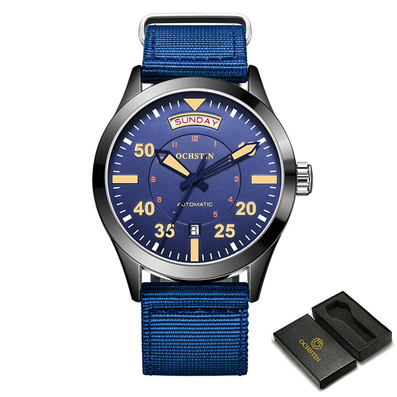 OCHSTIN New Top Brand Automatic Mechanical Watches for Men Military Nylon Strap Pilot Watch Male Auto Date Day Relogio Masculino
