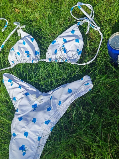 Triangle Bikinis Bow Swimsuit Women Sexy Swimwear Bandage Bikini Set Summer Biquini Female Beachwear Low Waist Thong Swimsuits