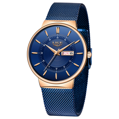 LIGE Mens Watches Top Brand Luxury Waterproof Ultra Thin Date Clock Male Steel Strap Casual Quartz Watch Men Sports Wrist Watch