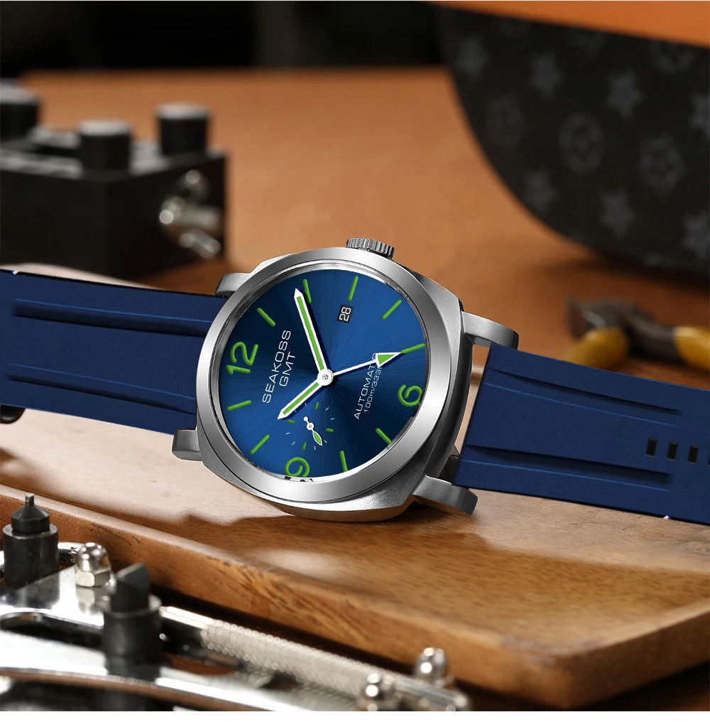 SEAKOSS GMT Diving Automatic Mechanical Watches Men 1963 ST2557 Seagull Movement 316L Super Luminous Calendar 10Bar Wristwatches