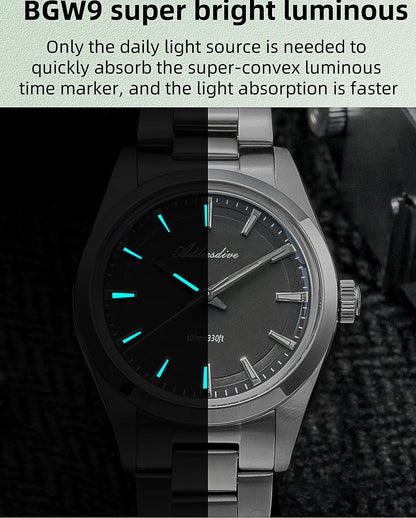ADDIESDIVE Hot Sale AD2066 Mens Watch 36mm Bubble Mirror Glass Mint Green Quartz Watches Waterproof Luxury Stainless Steel Clock