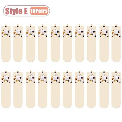 Cartoon Cat Egg Couple Socks Cozy Mid-Calf for Maternity Warm Winter Cute Present for Christmas Cat Lovers Family