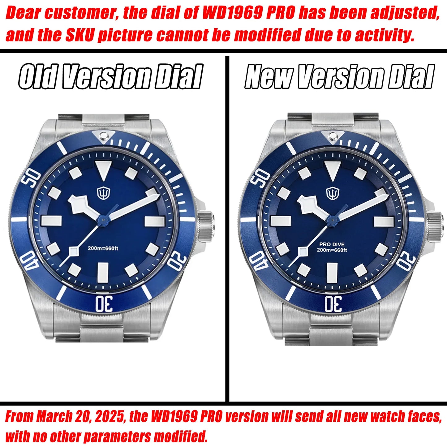 Watchdives WD1969 Pro Watch VH31 Sweep Seconds Quartz Movement Waterproof BGW9 Luminous Sapphire Glass 38mm Vintage Men Watches