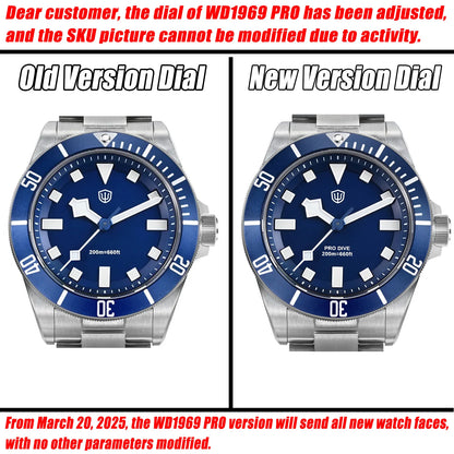 Watchdives WD1969 Pro Watch VH31 Sweep Seconds Quartz Movement Waterproof BGW9 Luminous Sapphire Glass 38mm Vintage Men Watches