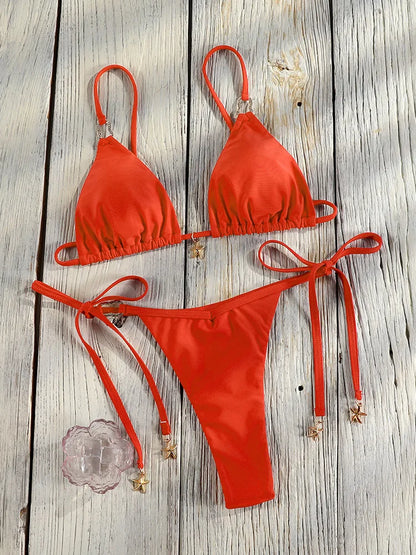 ZRTAK Micro Thongs Swimsuit Women Sexy Bikinis Bathing Suit Rings Biquini Bandage Beachwear Print Swimwear Sexy Bikini Sets
