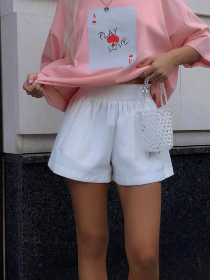 Bornladies 100% Cotton Poker Card Printed T-Shirt Women's Fashionable O-Neck Loose Short Sleeved Female Summer New Casual Top
