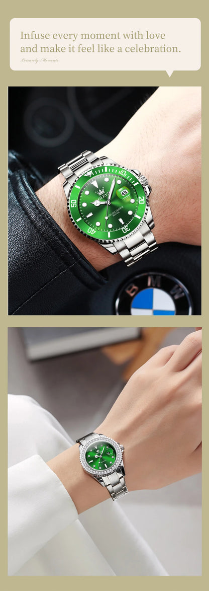 OLEVS Top Brand Couple Watches Trend Luxury Fine Steel Original Quartz Wristwatch for Lover Exquisite Gift Box Waterproof 2Pcs