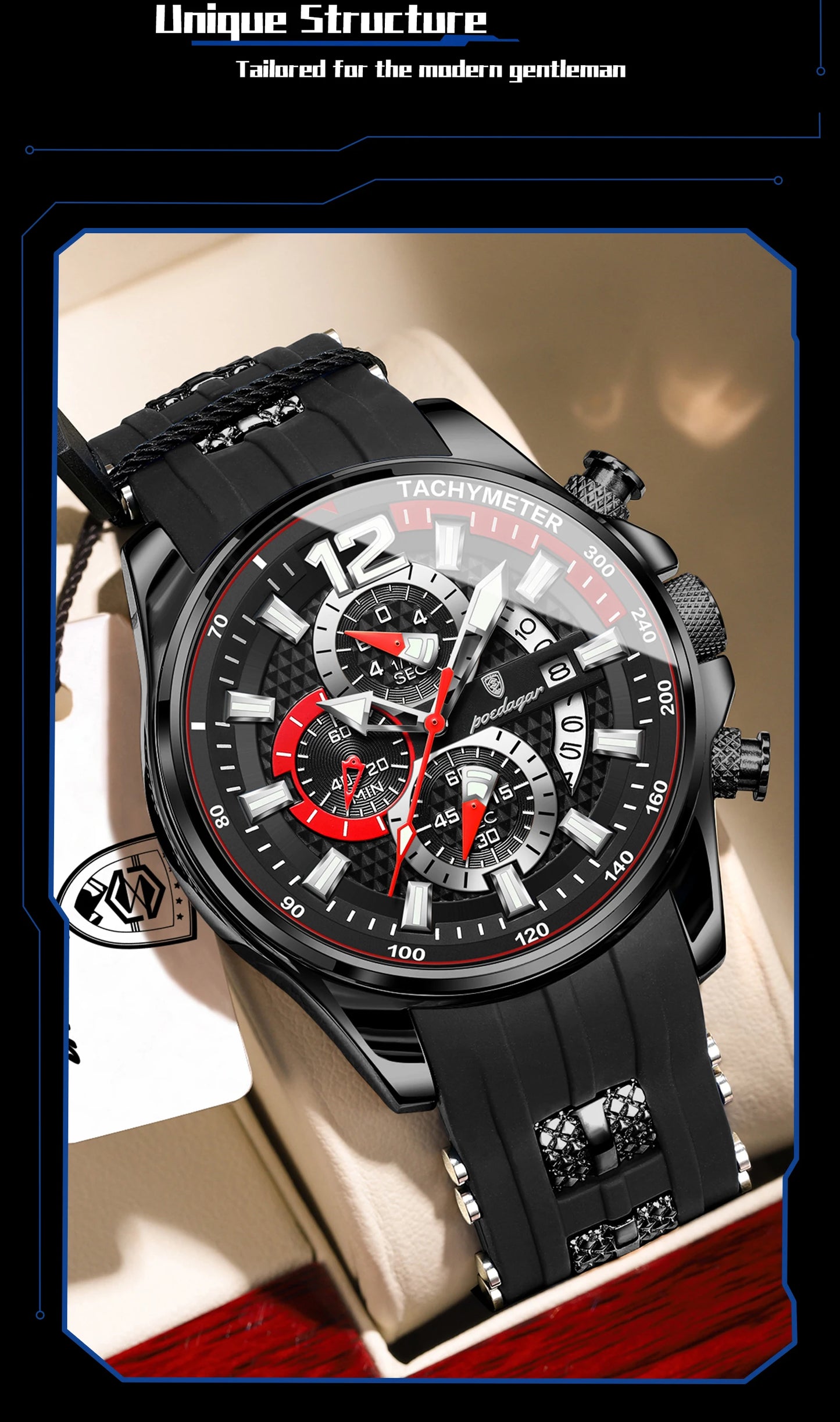 POEDAGAR Original Fashion Men Watch Date Chronograph Silicone Sports Man Clock Luminous Waterproof Military Quartz Men's Watches