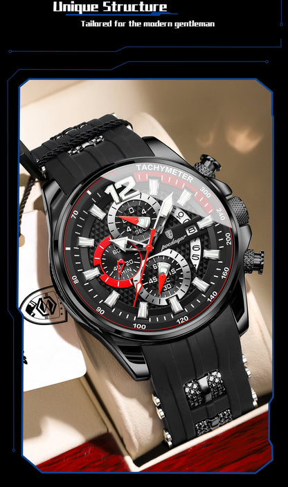 POEDAGAR Original Fashion Men Watch Date Chronograph Silicone Sports Man Clock Luminous Waterproof Military Quartz Men's Watches