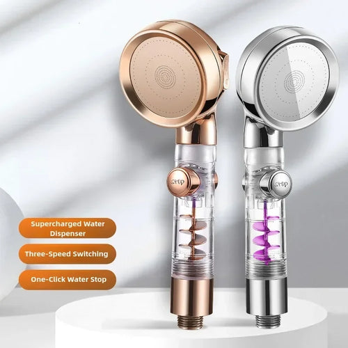 3 Modes High Pressure Shower Head Gold Water Saving Showerhead with Stop Button Eco Filter Shower Head Bathroom Accessories