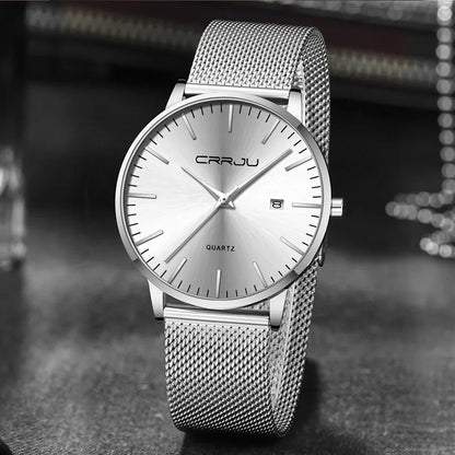 Watch for Men, Stainless Steel 40mm with Mesh Strap Mens Watches,Classic Ultra Slim 7mm Men's Wrist Watches Automatic Minimalist