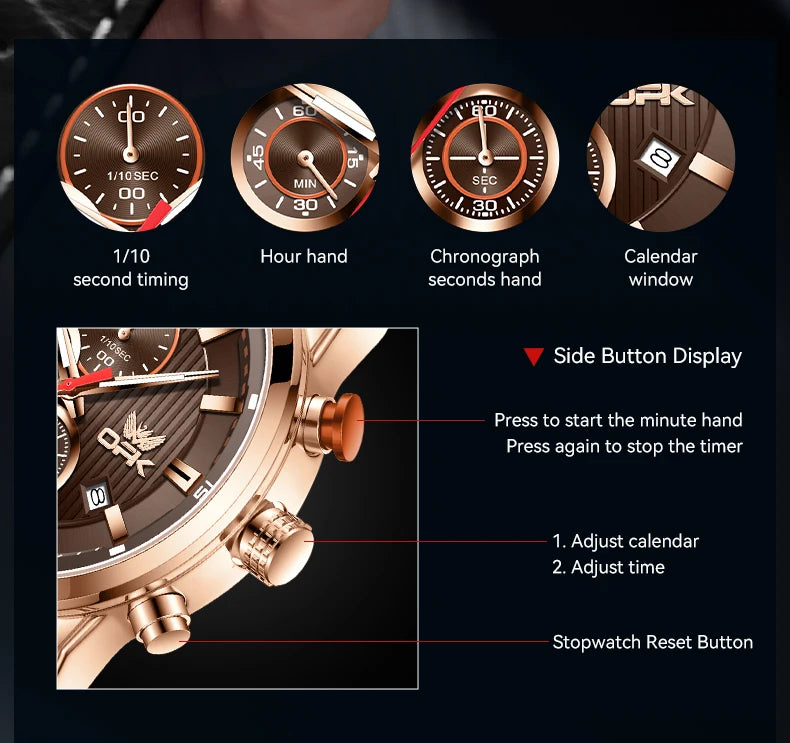 OPK 6083 Men's Quartz Watch Leathar Strap Luxury Luminous 30m Waterproof Modern Business Watches For Men