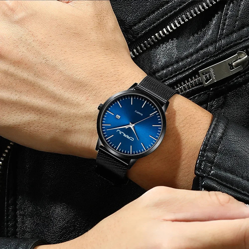 Watch for Men, Stainless Steel 40mm with Mesh Strap Mens Watches,Classic Ultra Slim 7mm Men's Wrist Watches Automatic Minimalist