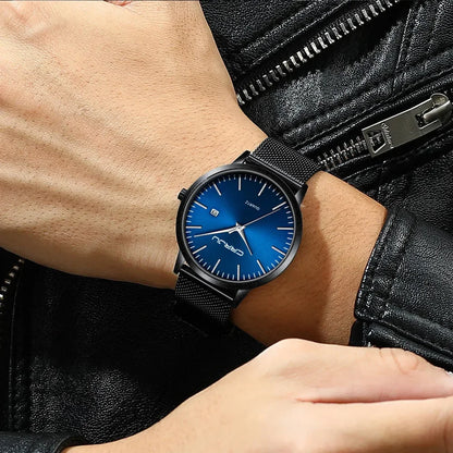 Watch for Men, Stainless Steel 40mm with Mesh Strap Mens Watches,Classic Ultra Slim 7mm Men's Wrist Watches Automatic Minimalist